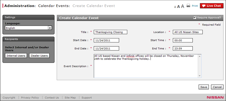 Create calendar event page overview